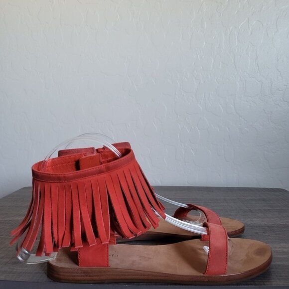 Kate Spade Alex Flat Fringe-Cuff Boho Sandals Orange Nubuck Leather Sz Women's 6 - Picture 1 of 9